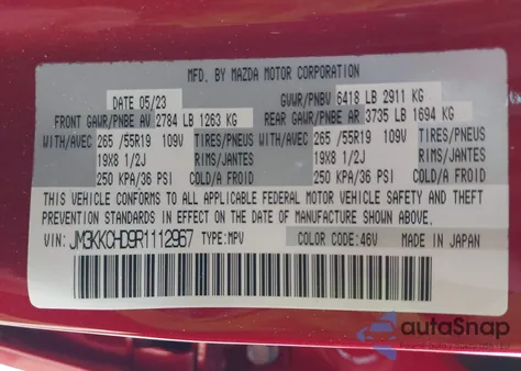 2024 Mazda Cx-90 3.3 Turbo Preferred Plus z USA, uszkodzony, nr VIN JM3KKCHD9R1112967